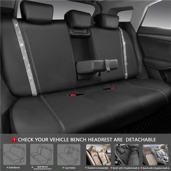Bling Car Seat Covers Full Set,Shining Rhinestone Diamond Waterproof FauxLeather - Picture 5 of 7